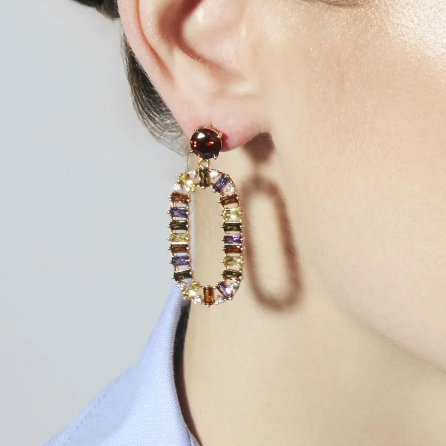 Pendientes de Circonita Multicolor acabado en oro amarillo de 18k - Ziadru