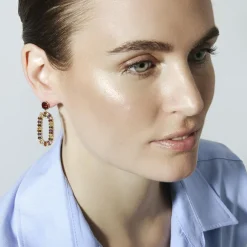 Pendientes de Circonita Multicolor acabado en oro amarillo de 18k - Ziadru