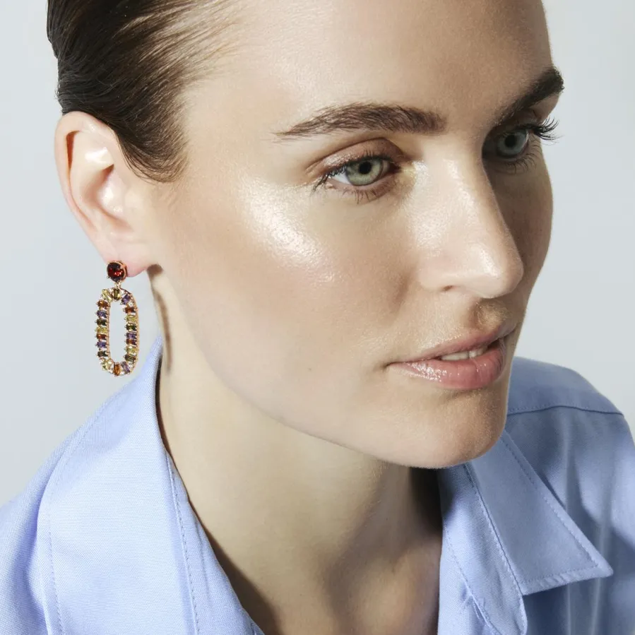 Pendientes de Circonita Multicolor acabado en oro amarillo de 18k - Ziadru