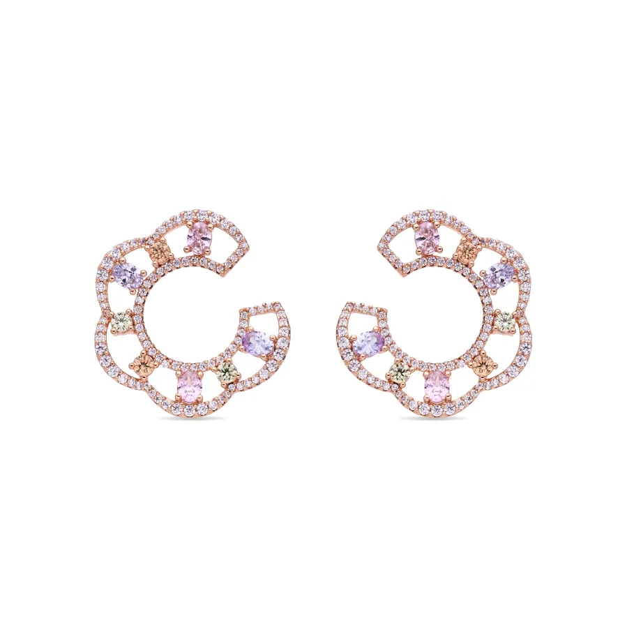 Pendientes de Circonita Multicolor acabado en oro rosa de 18k - Boy