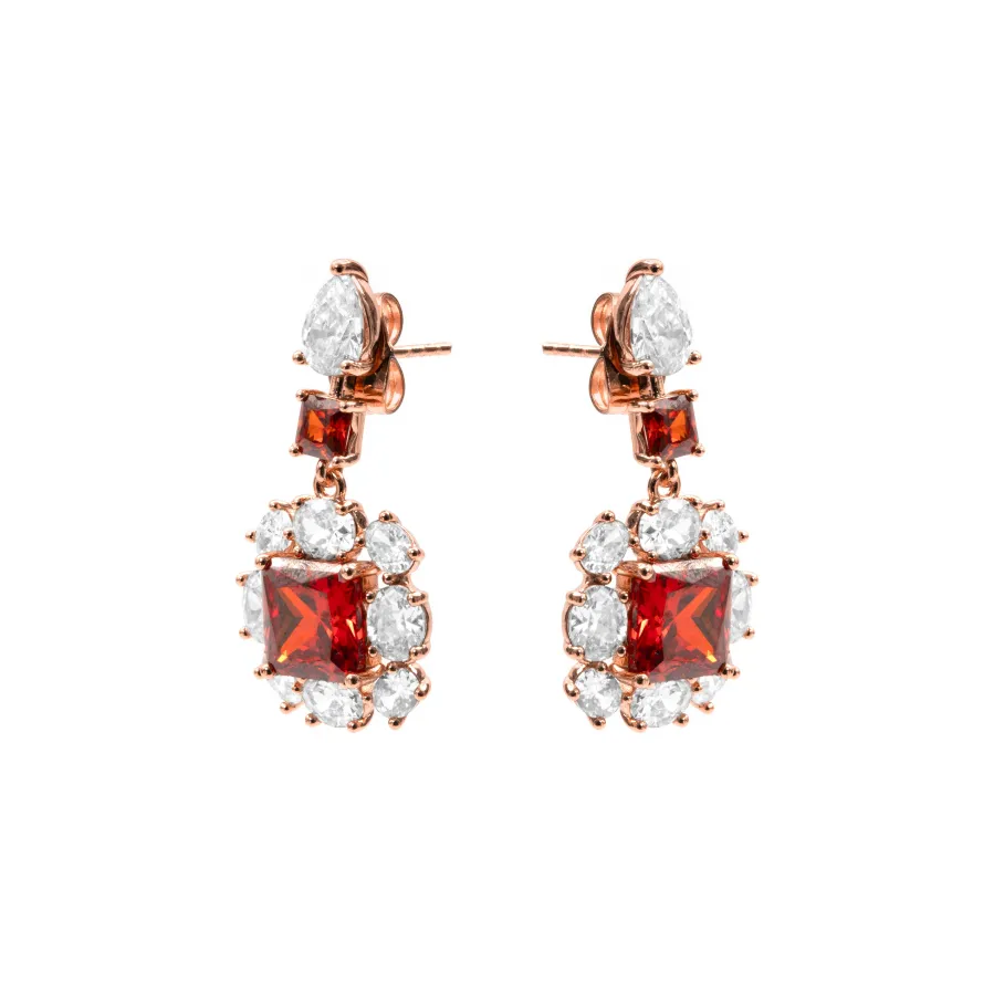 Pendientes de Circonita Rubí acabado en oro rosa de 18k - Iwo