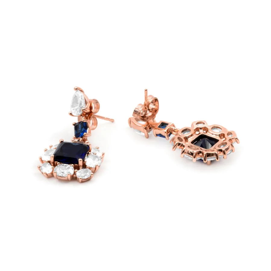 Pendientes de Circonita Zafiro acabado en oro rosa de 18k - Iwo