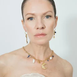 Pendientes de Cristal Azul acabado en oro amarillo 18k - Gud