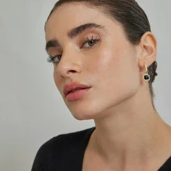 Pendientes de Cristal Azul Oscuro acabados en oro amarillo 18K - Darmix