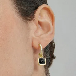 Pendientes de Cristal Azul Oscuro acabados en oro amarillo 18K - Darmix
