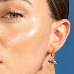 Pendientes de Cristal Multicolor acabados en oro amarillo 18K- Sasin