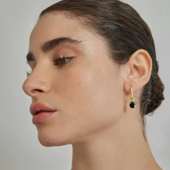 Pendientes de Cristal Negro acabados en oro amarillo 18K - Nyahau