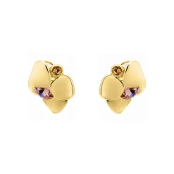 Pendientes de Cristal Rosa acabado en oro amarillo de 18k - Dilom