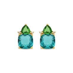 Pendientes de Cuarzo hidrotermal verde paraiba acabado en oro amarillo de 18k - Ilkan