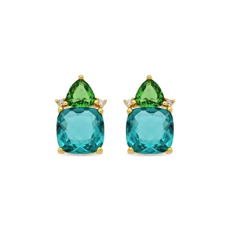 Pendientes de Cuarzo hidrotermal verde paraiba acabado en oro amarillo de 18k - Ilkan