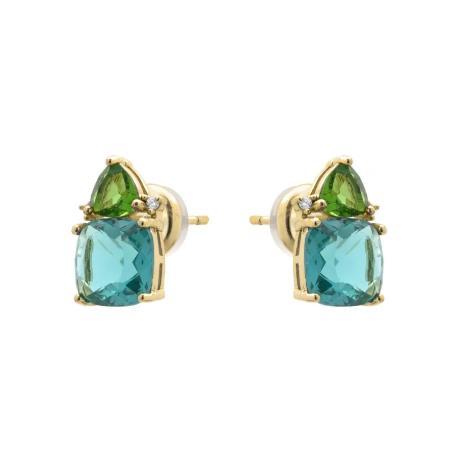 Pendientes de Cuarzo hidrotermal verde paraiba acabado en oro amarillo de 18k - Ilkan