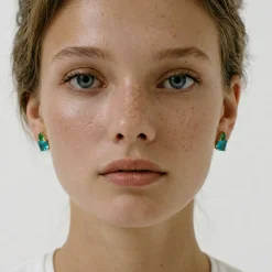 Pendientes de Cuarzo hidrotermal verde paraiba acabado en oro amarillo de 18k - Ilkan