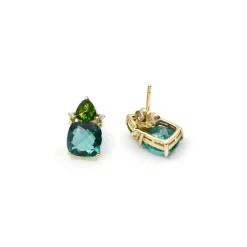Pendientes de Cuarzo hidrotermal verde paraiba acabado en oro amarillo de 18k - Ilkan