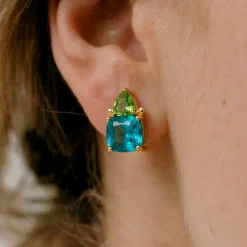 Pendientes de Cuarzo hidrotermal verde paraiba acabado en oro amarillo de 18k - Ilkan