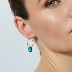 Pendientes de Cuarzo Hidrotermal Lapislazuli acabado en oro amarillo de 18k - Jafam