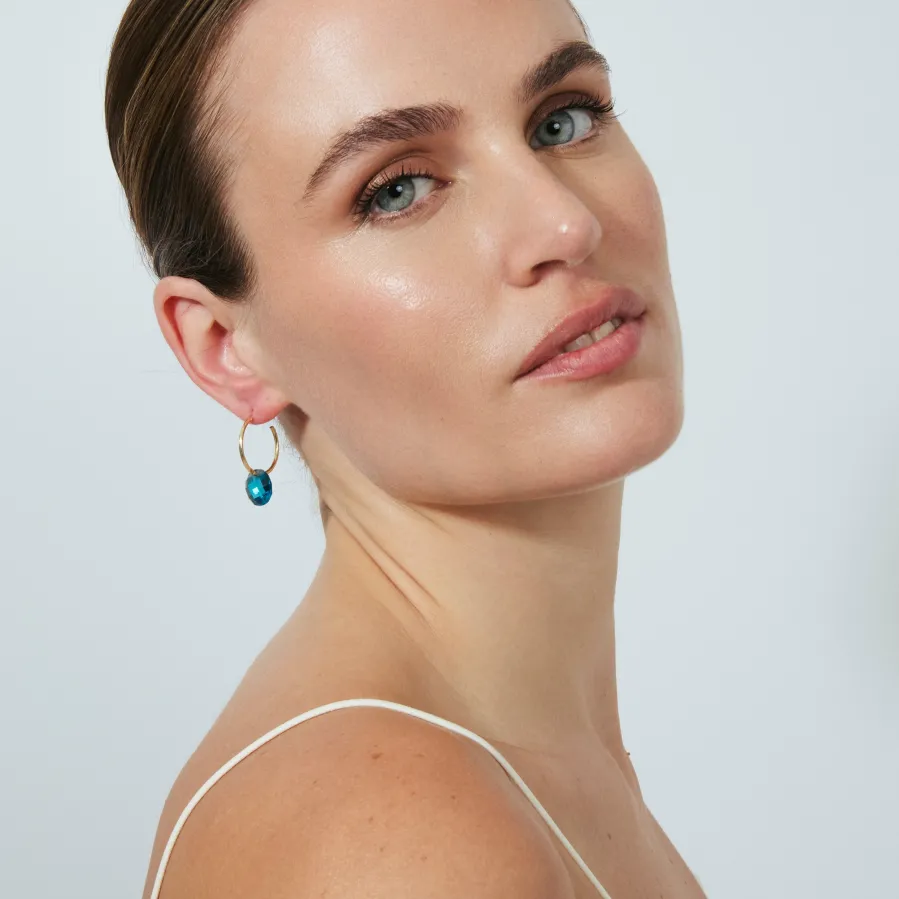 Pendientes de Cuarzo Hidrotermal Lapislazuli acabado en oro amarillo de 18k - Jafam