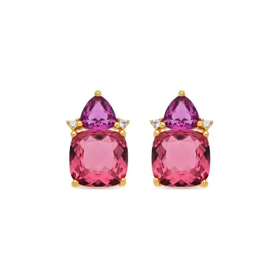 Pendientes de Cuarzo Hidrotermal Rosa acabado en oro amarillo de 18k - Ilkan