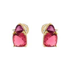 Pendientes de Cuarzo Hidrotermal Rosa acabado en oro amarillo de 18k - Ilkan