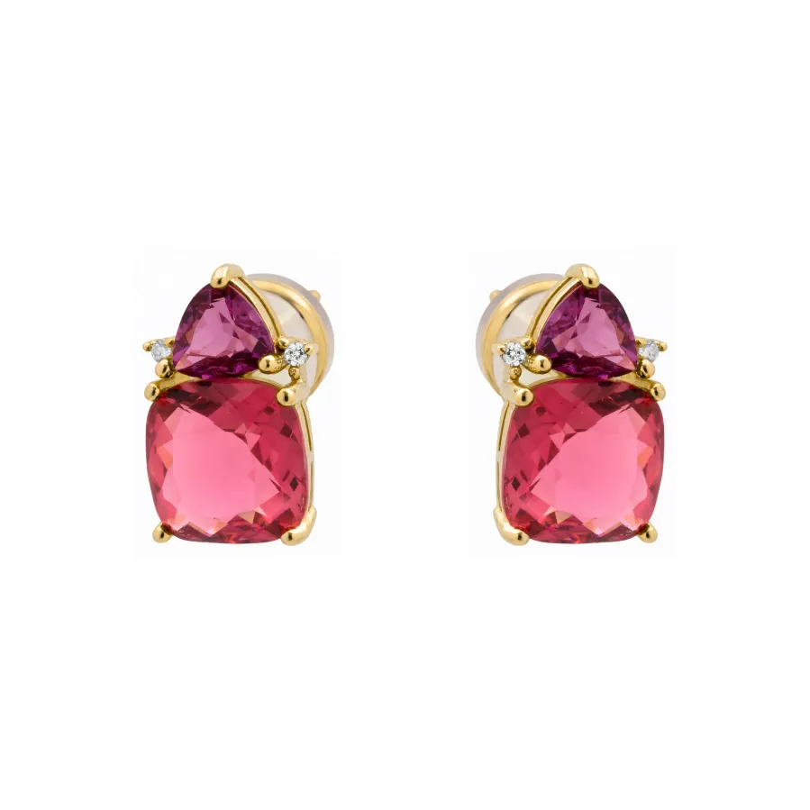 Pendientes de Cuarzo Hidrotermal Rosa acabado en oro amarillo de 18k - Ilkan