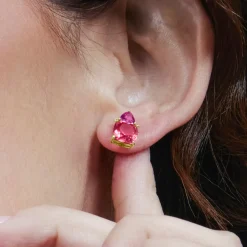 Pendientes de Cuarzo Hidrotermal Rosa acabado en oro amarillo de 18k - Ilkan