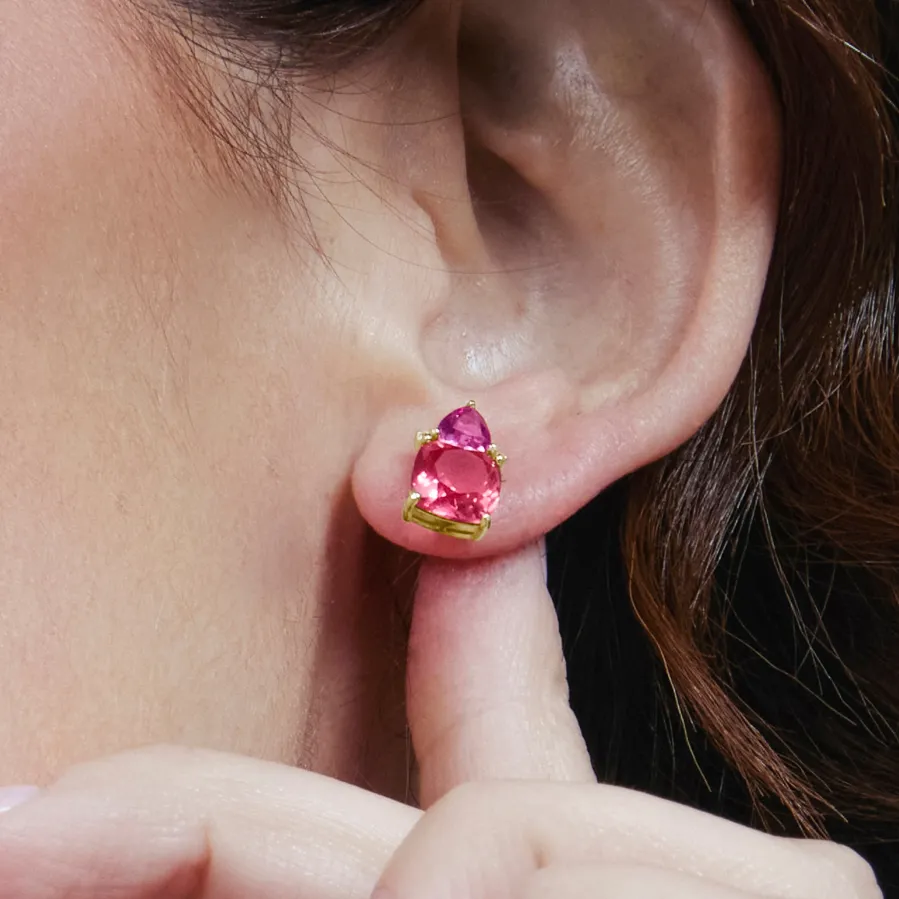 Pendientes de Cuarzo Hidrotermal Rosa acabado en oro amarillo de 18k - Ilkan