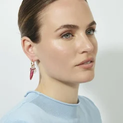 Pendientes de Cuarzo Hidrotermal Cereza acabado en oro rosa de 18k - Girls