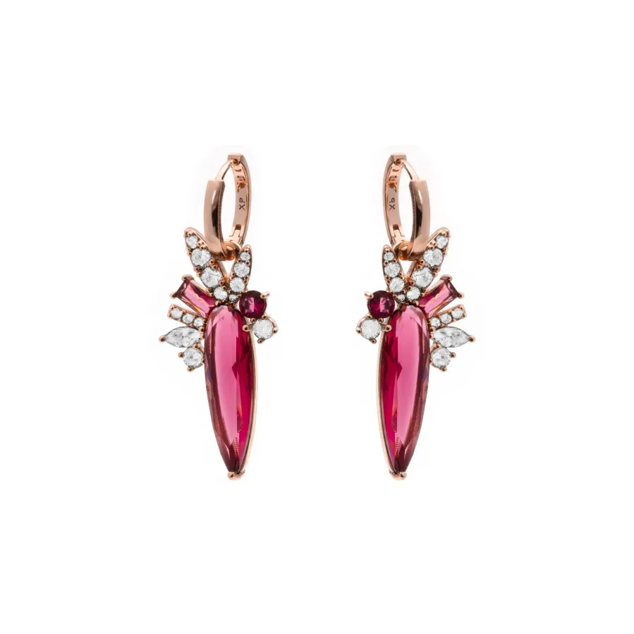 Pendientes de Cuarzo Hidrotermal Cereza acabado en oro rosa de 18k - Girls