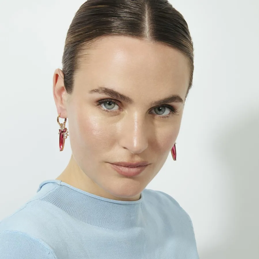 Pendientes de Cuarzo Hidrotermal Cereza acabado en oro rosa de 18k - Girls