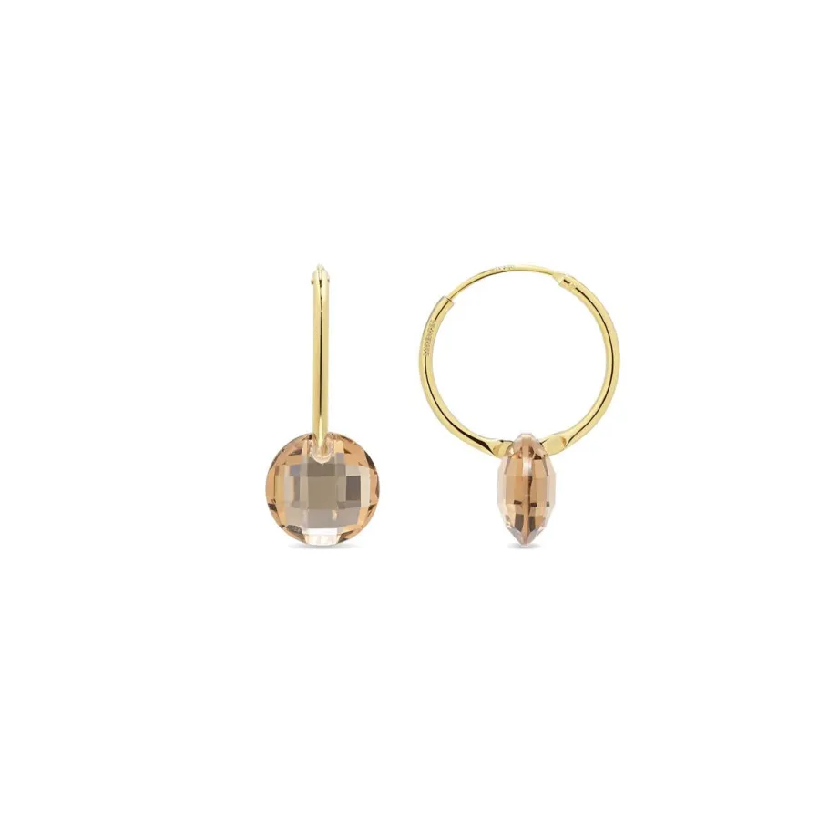 Pendientes de Cuarzo Hidrotermal Champagne acabado en oro amarillo de 18k - Jafam