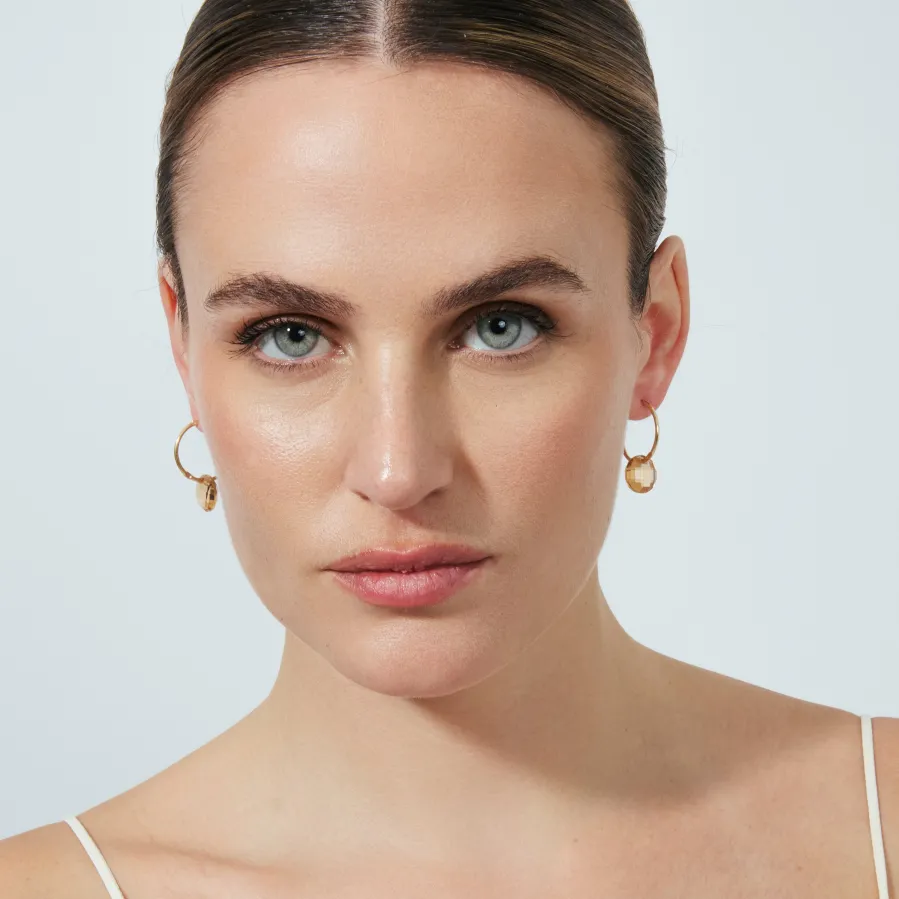 Pendientes de Cuarzo Hidrotermal Champagne acabado en oro amarillo de 18k - Jafam
