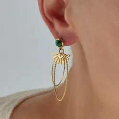 Pendientes de Malaquita acabados en oro amarillo 18K- Mobu