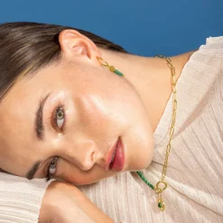 Pendientes de Malaquita acabados en oro amarillo 18K- Nadu