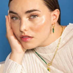 Pendientes de Malaquita acabados en oro amarillo 18K- Nadu