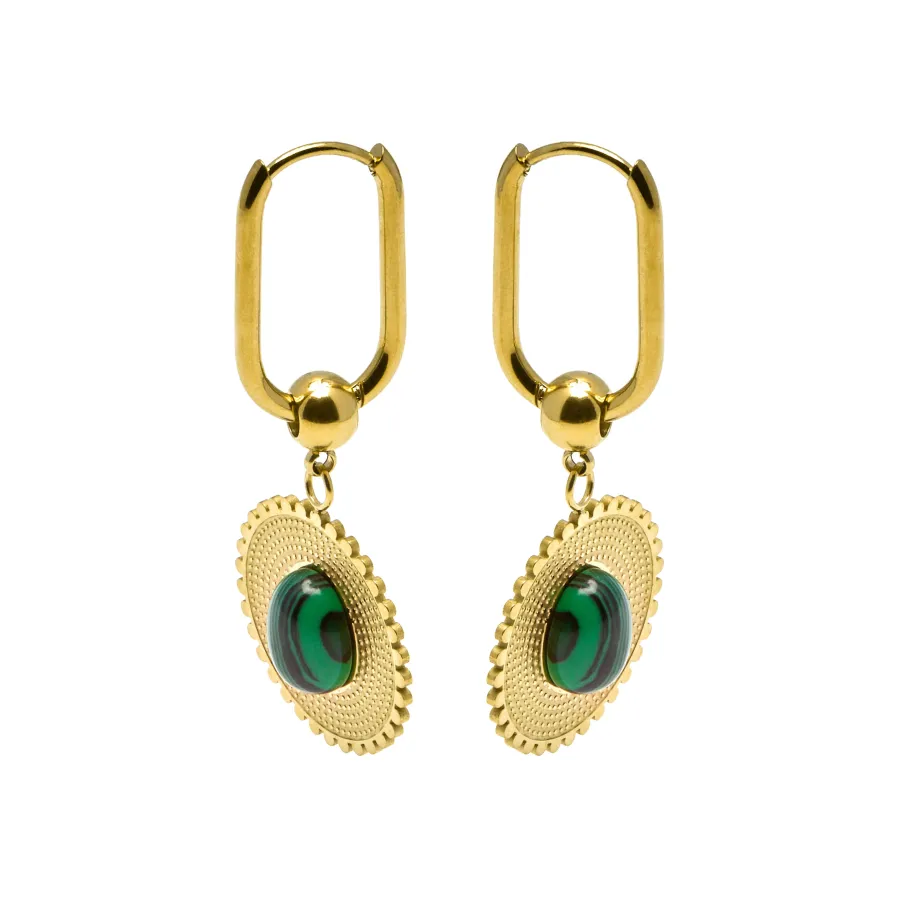 Pendientes de Malaquita acabados en oro amarillo 18K- Elknu