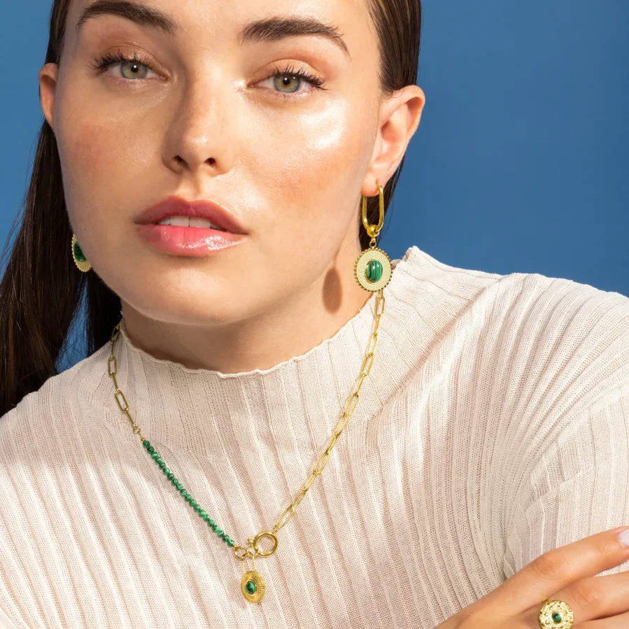 Pendientes de Malaquita acabados en oro amarillo 18K- Elknu