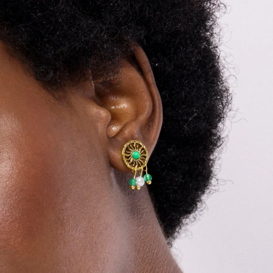Pendientes de Malaquita acabados en oro amarillo 18K - Besya