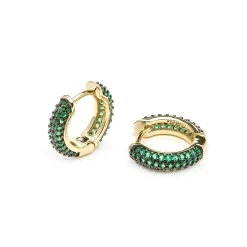 Pendientes de 9mm de diámetro acabado Oro Amarillo de 18k con Circonita Esmeralda - Lesrat