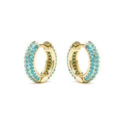 Pendientes de 9mm de diámetro acabado Oro Amarillo de 18k con circonita Turquesa - Lesrat