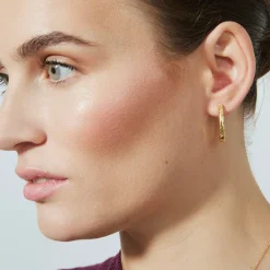 Pendientes de 18mm de diámetro con Circonita Brillante acabado oro 18k - Dinlah