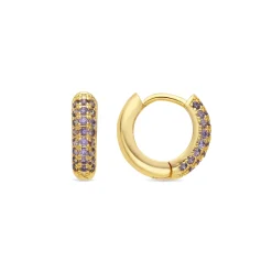 Pendientes de 9mm de diámetro acabado Oro Amarillo de 18k con circonita Amatista - Krax