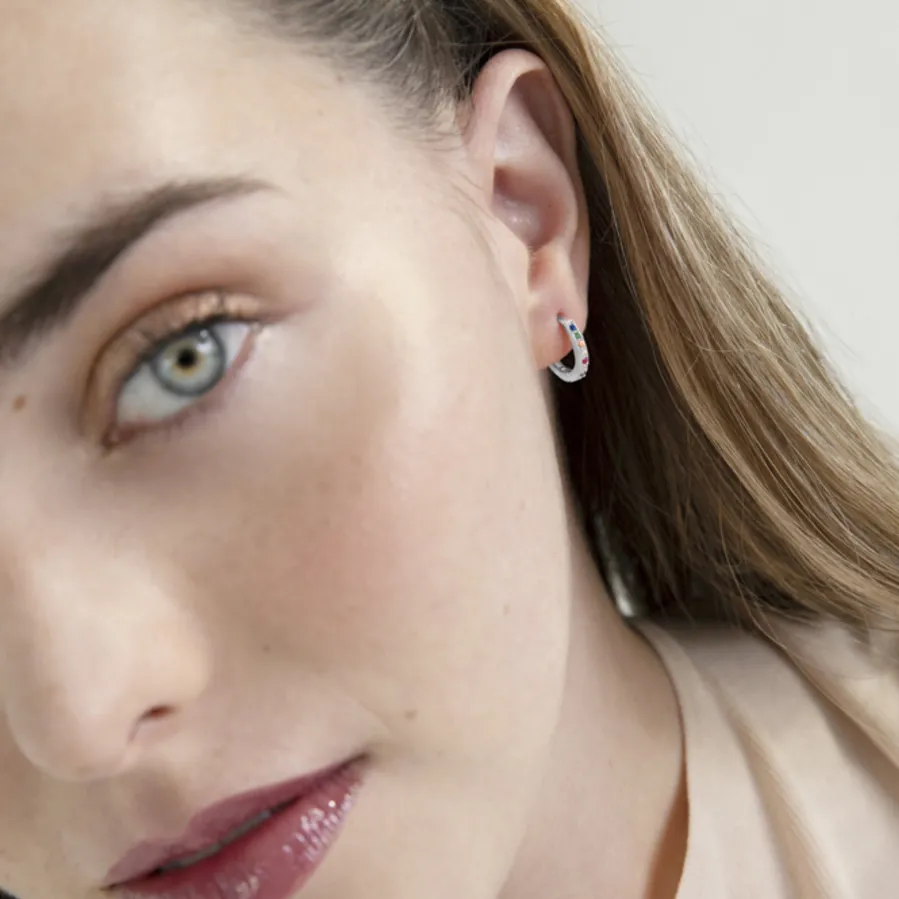 Pendientes de 10mm de Plata de Ley 925 con Circonita Multicolor acabados en rodio - Valarys