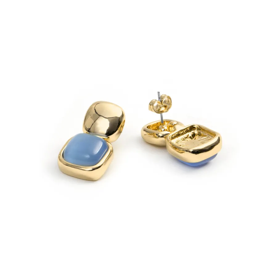 Pendientes de Ojo de Gato Azul acabado en oro amarillo de 18k - Laroi