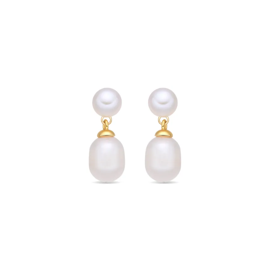 Pendientes de Perla Blanca acabado en oro amarillo de 18k - Rakco