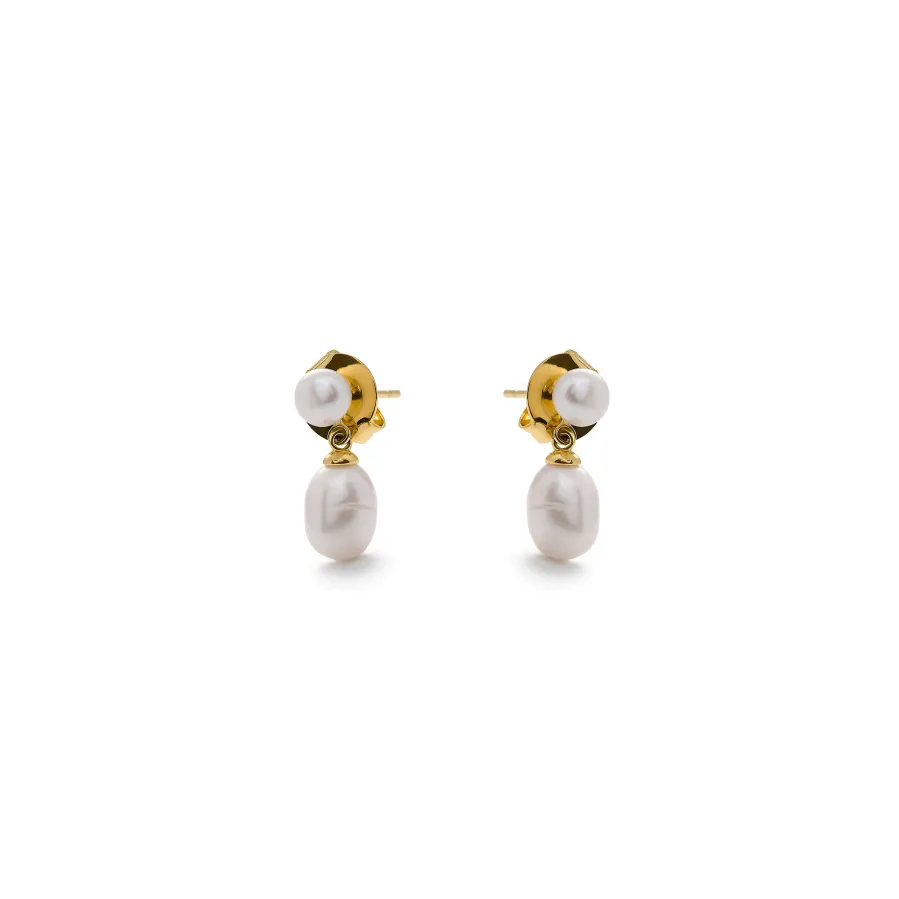 Pendientes de Perla Blanca acabado en oro amarillo de 18k - Rakco