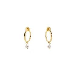 Pendientes de Perla Blanca acabado en oro amarillo de 18k - Salib