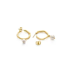 Pendientes de Perla Blanca acabado en oro amarillo de 18k - Salib