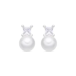 Pendientes de Perla Blanca acabado en Rodio - Shamon