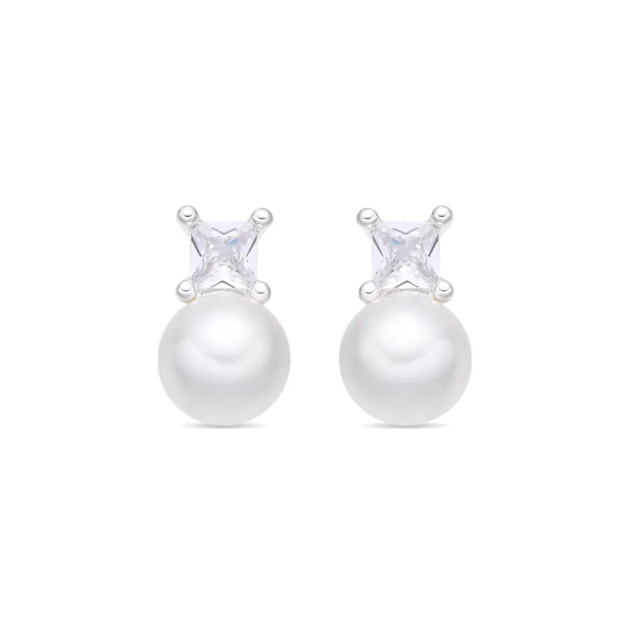 Pendientes de Perla Blanca acabado en Rodio - Shamon