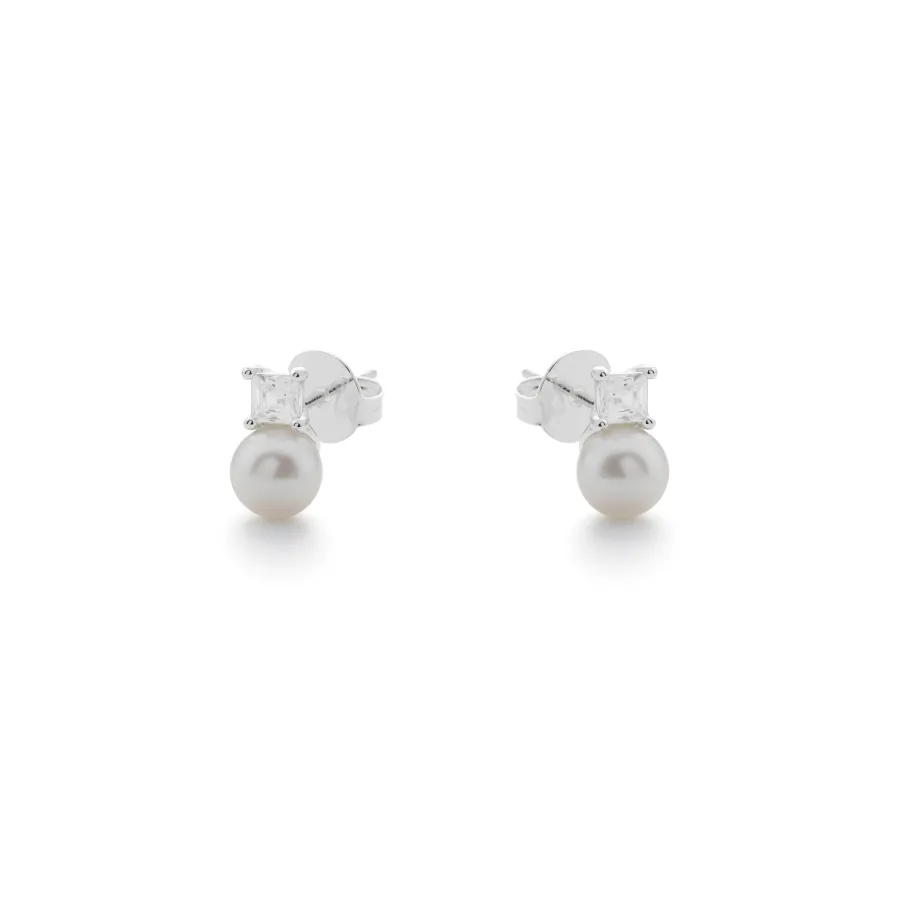 Pendientes de Perla Blanca acabado en Rodio - Shamon