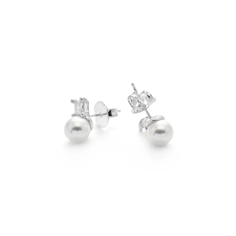 Pendientes de Perla Blanca acabado en Rodio - Shamon